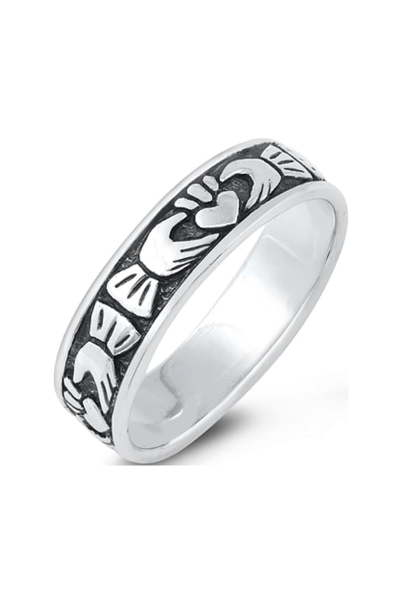 Oxidized Sterling Silver Claddagh Band Ring Size 5