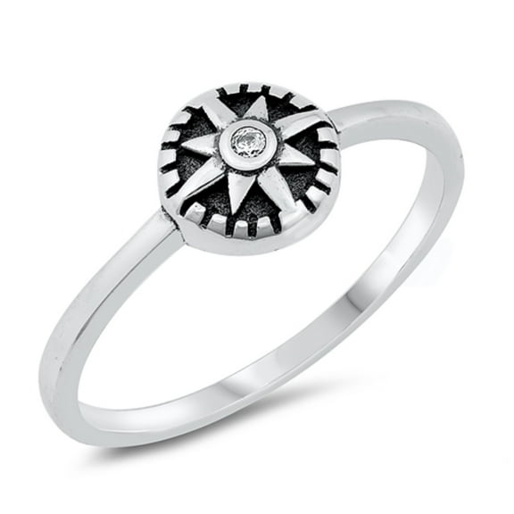 Oxidized Sterling Silver Compass Design Ring Size 4