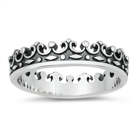 Oxidized Sterling Silver Crown Band Ring Size 8