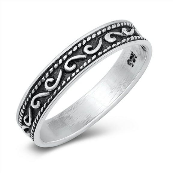 Oxidized Sterling Silver Decorated Band Ring Size 7