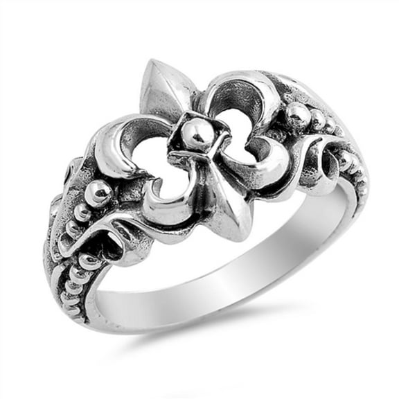 Oxidized Sterling Silver Designer Fleur De Lis Ring