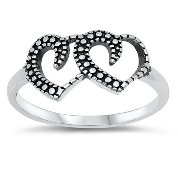 Oxidized Sterling Silver Dotted Double Heart Ring Size 4