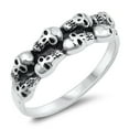 thumbnail image 1 of Oxidized Sterling Silver Double Row Skull Ring Size 5, 1 of 3