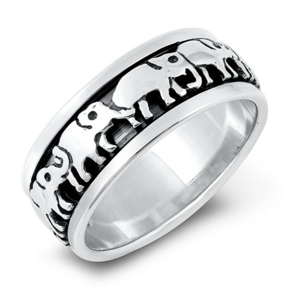 Oxidized Sterling Silver Elephant Migration Ring Size 9