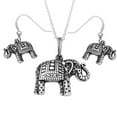 thumbnail image 1 of Oxidized Sterling Silver Elephant With Design Earrings Necklace Set, 1 of 2