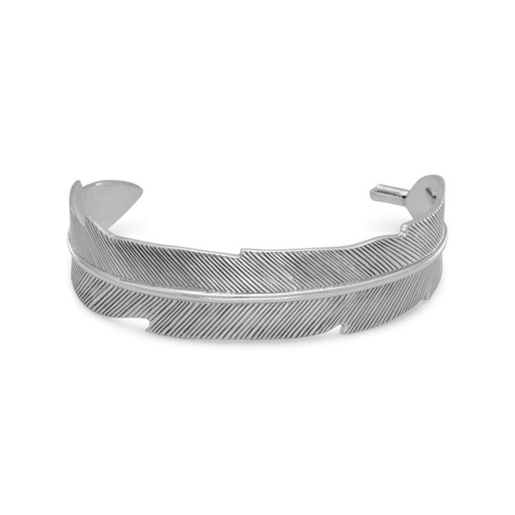 Oxidized Sterling Silver Feather Design Cuff Bracelet The Cuff Is 17mm Wide