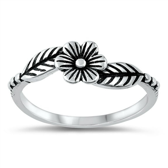 Oxidized Sterling Silver Flower Leaves Ring Size 9