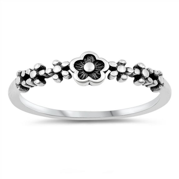 Oxidized Sterling Silver Flowers Band Ring Size 10