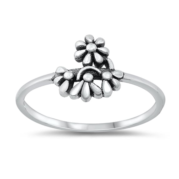 Oxidized Sterling Silver Flowers Design Ring Size 8