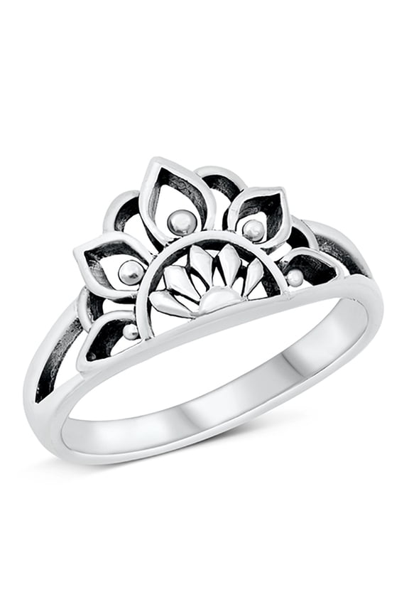 Oxidized Sterling Silver Half Mandala Ring Size 10