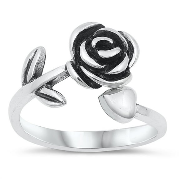 Oxidized Sterling Silver Heart And Rose Ring Size 8