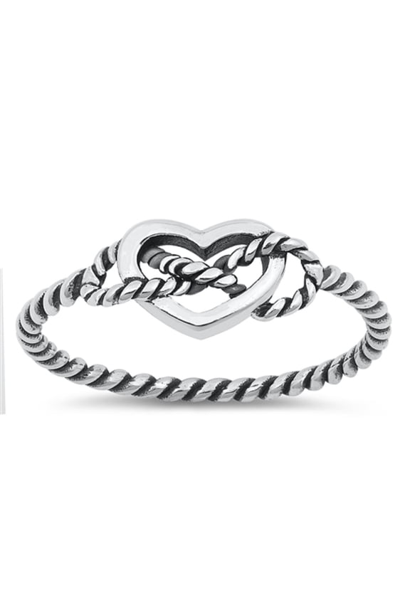 Oxidized Sterling Silver Heart Rope Ring Size 6