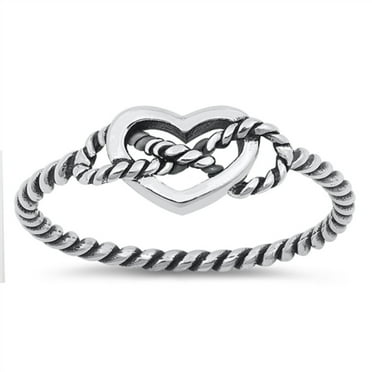 Oxidized Sterling Silver Heart Rope Ring Size 9