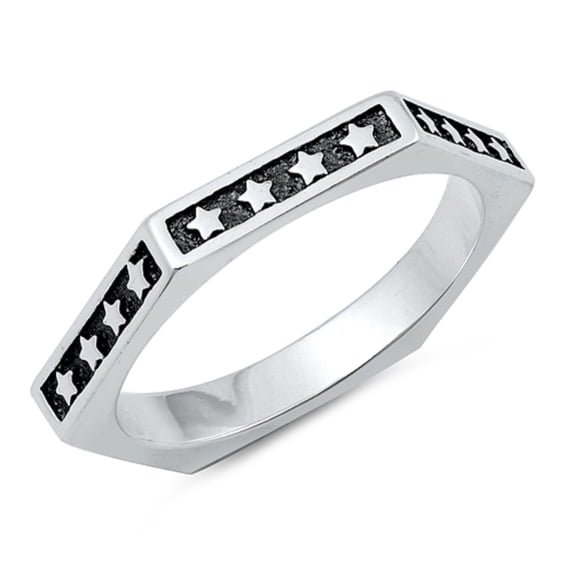 Oxidized Sterling Silver Hexagon Star Band Ring Size 5