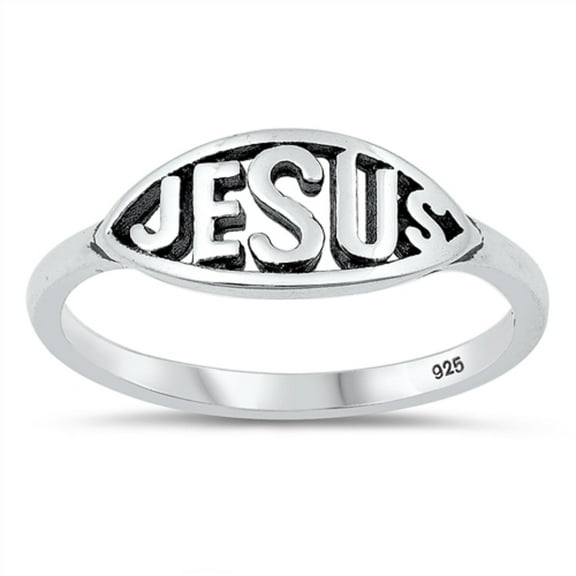 Oxidized Sterling Silver Jesus Ring Size 10