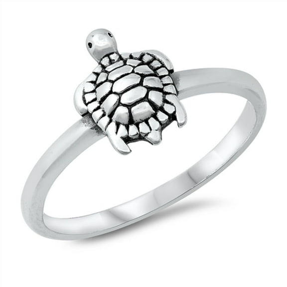 Oxidized Sterling Silver Little Turtle Ring Size 8