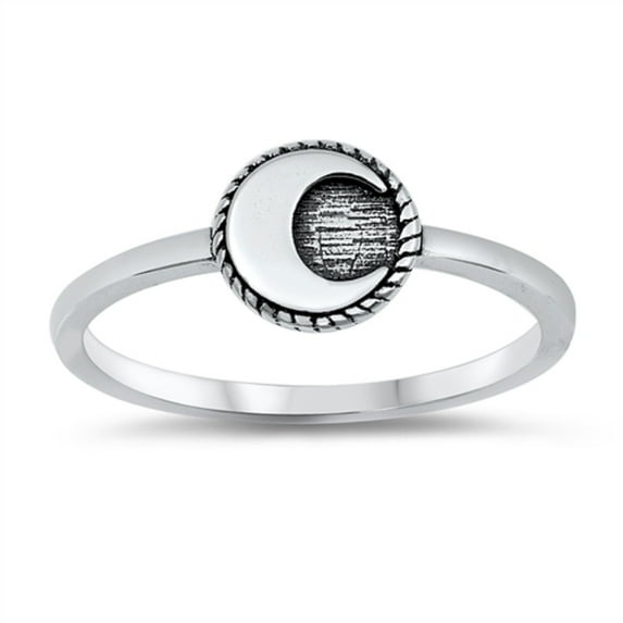 Oxidized Sterling Silver Moon Rope Ring Size 10