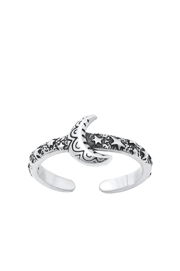 Oxidized Sterling Silver Moon & Stars Band Toe Midi Ring Half Moon 925 New Jewelry Female Unisex