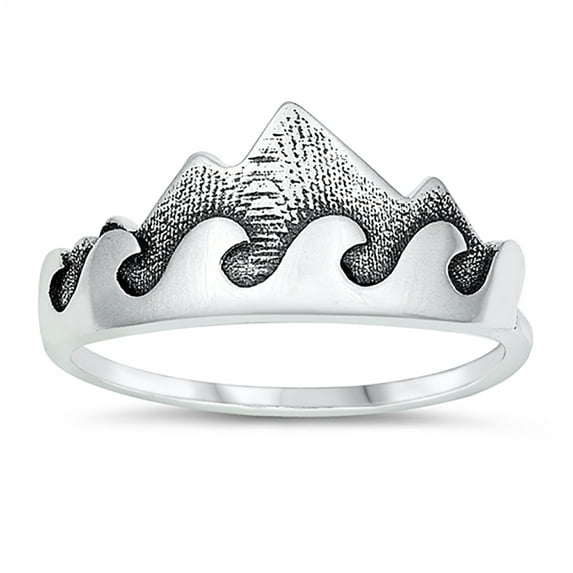 Oxidized Sterling Silver Mountains and Waves Ring Size 4