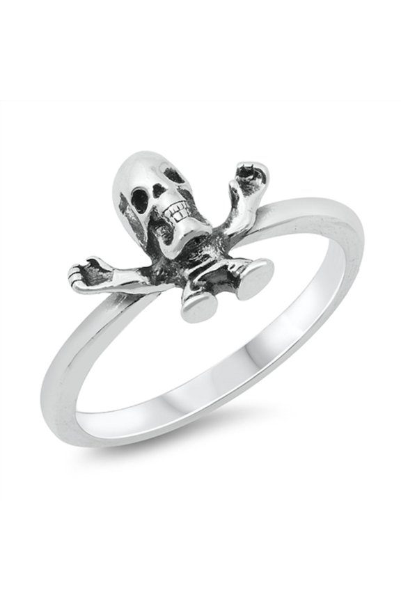 Oxidized Sterling Silver Open Alien Skull Ring Size 7