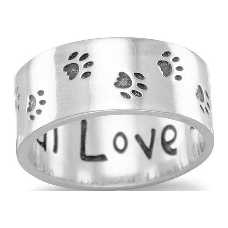 Sterling Silver 'Unconditional Love' Paw Print Band Sterling Silver 'Unconditional Love' Paw Print Band