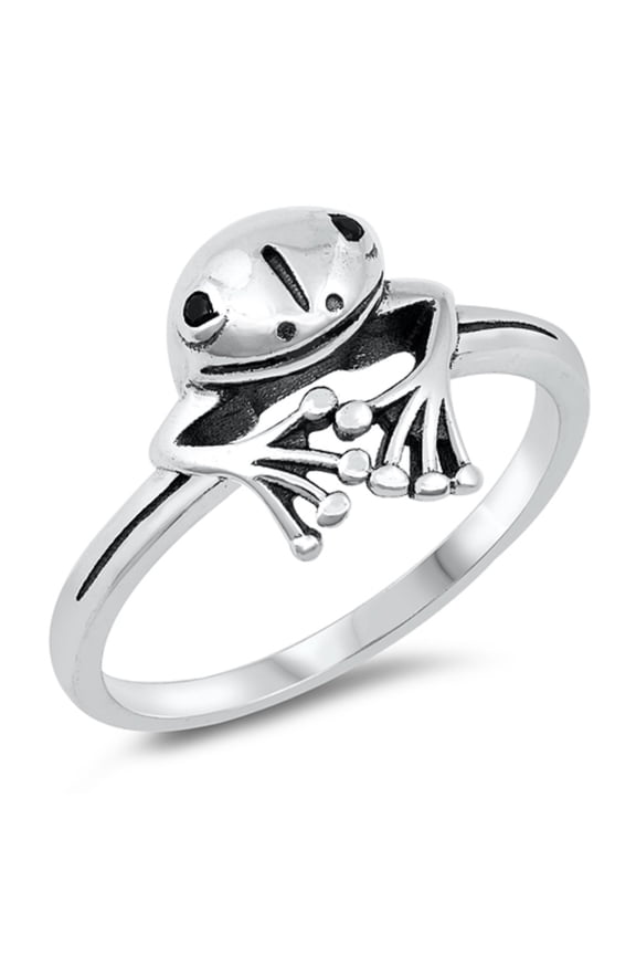 Oxidized Sterling Silver Peeping Frog Ring Size 9