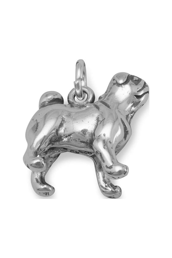 Oxidized Sterling Silver Pug Charm 17mm