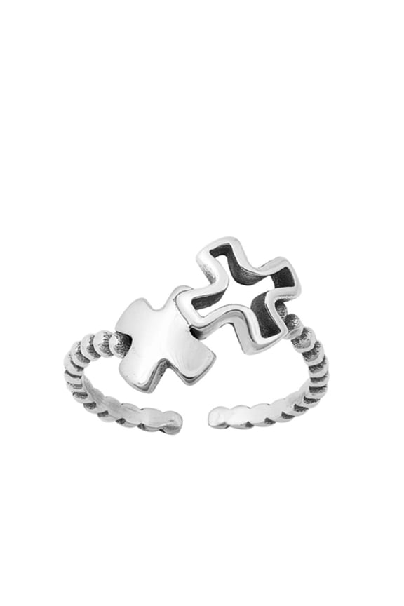 Oxidized Sterling Silver Puzzle Crosses XX Braided Rope Toe Ring 925 Midi Band Jewelry Female Unisex