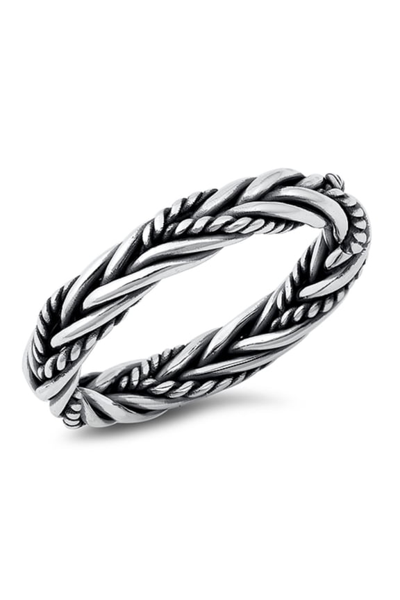 Oxidized Sterling Silver Rope Braid Ring Size 5