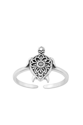 Oxidized Sterling Silver Sea Turtle Mandala Flower Toe Ring Midi Band .925 New Jewelry Female Unisex