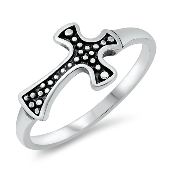 Oxidized Sterling Silver Sideways Beaded Cross Ring Size 10