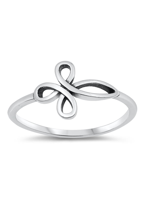 Oxidized Sterling Silver Sideways Looped Cross Ring Size 8
