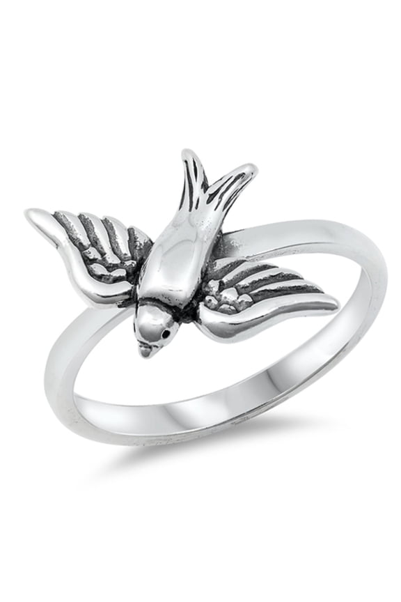 Oxidized Sterling Silver Sparrow Bird Ring Size 10