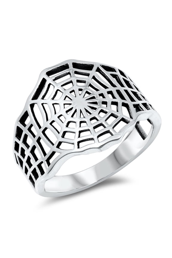 Oxidized Sterling Silver Spider Web Ring Size 4