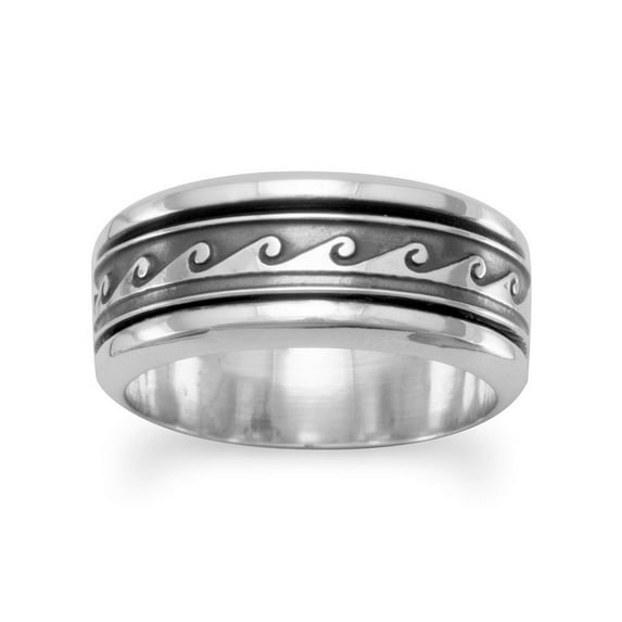 Oxidized Sterling Silver Spin Ring With Wave Design The Band Is 8.5mm - Size 8