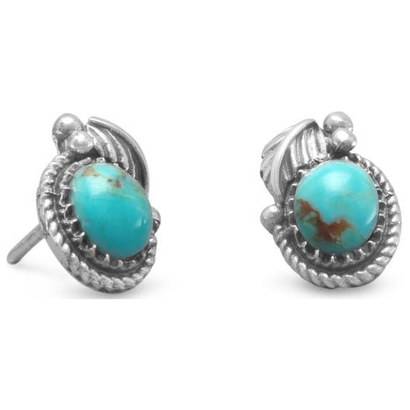 Oxidized Sterling Silver Stud Earrings Southwestern Style Simulated Turquoise Design