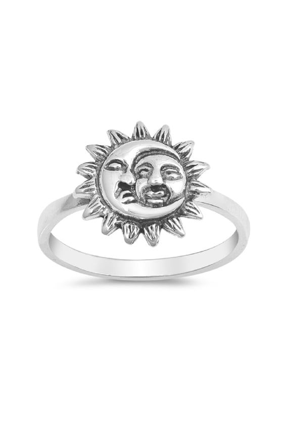 Oxidized Sterling Silver Sun And Moon Plain Band Ring