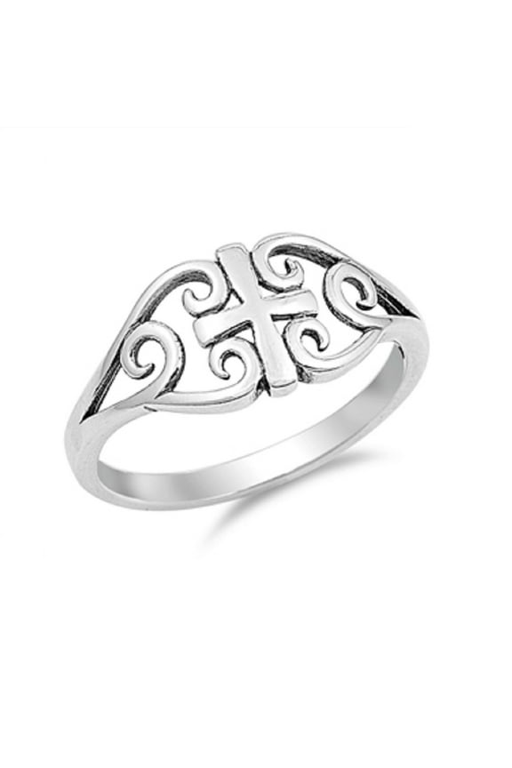 Oxidized Sterling Silver Swirl Medieval Cross Ring Size 7