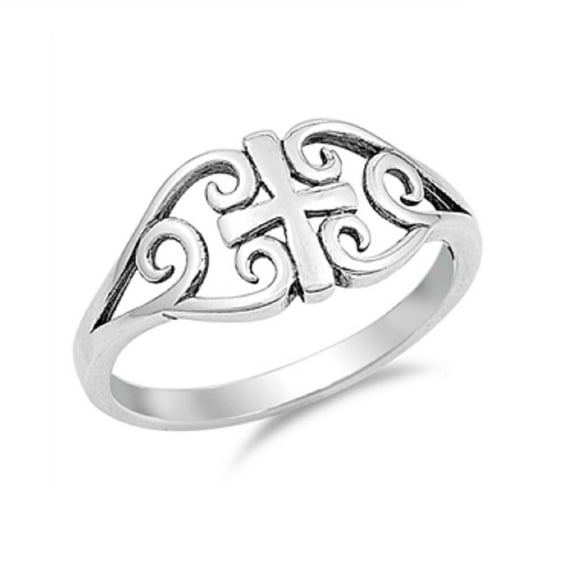 Oxidized Sterling Silver Swirl Medieval Cross Ring Size 9