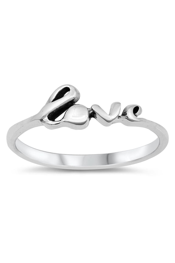 Oxidized Sterling Silver Thin Love Word Ring Size 4