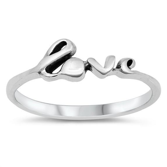 Oxidized Sterling Silver Thin Love Word Ring Size 4
