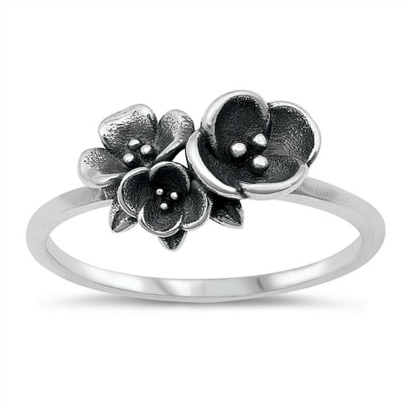 Oxidized Sterling Silver Triple Flowers Ring