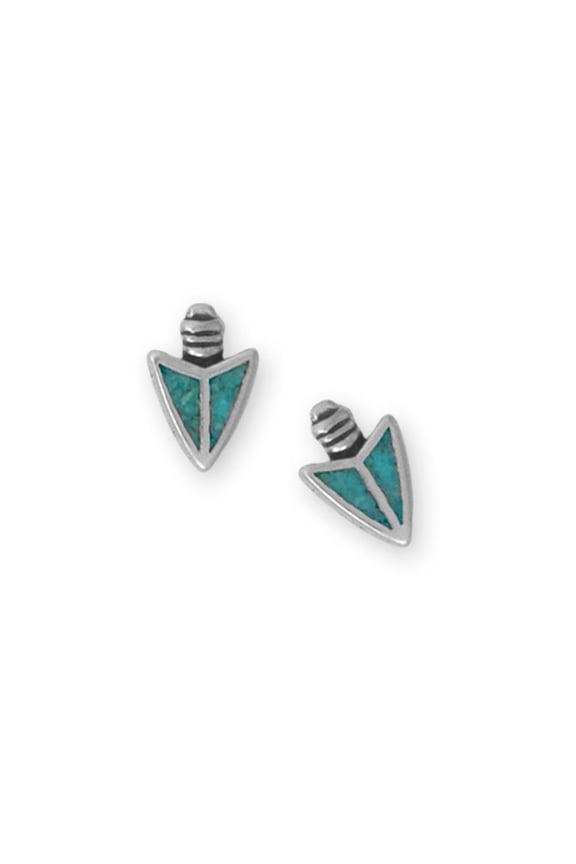 Oxidized Sterling Silver Turquoise Chip Inlay Arrowhead Stud Earrings