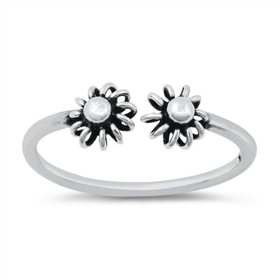 Oxidized Sterling Silver Twin Flower Adjustable Ring Size 8