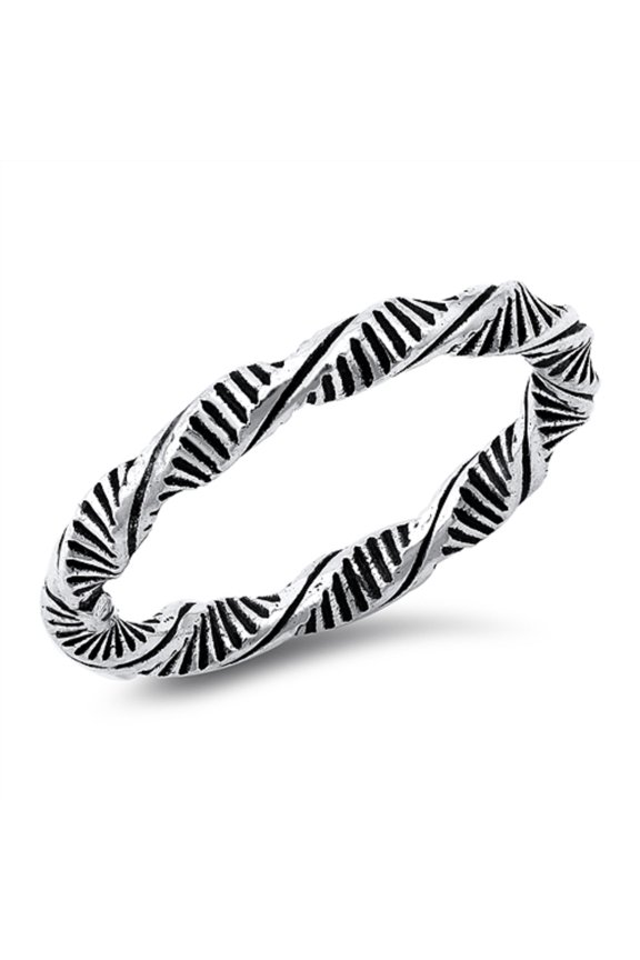 Oxidized Sterling Silver Twisted DNA Band Ring Size 5
