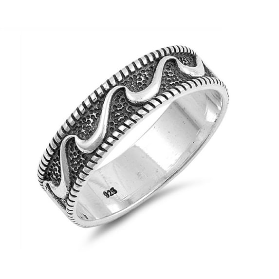 Oxidized Sterling Silver Wavy Design Band Ring
