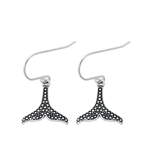 Oxidized Sterling Silver Whale Tail Nautical Hook High Polished Earrings 925 New Jewelry Female