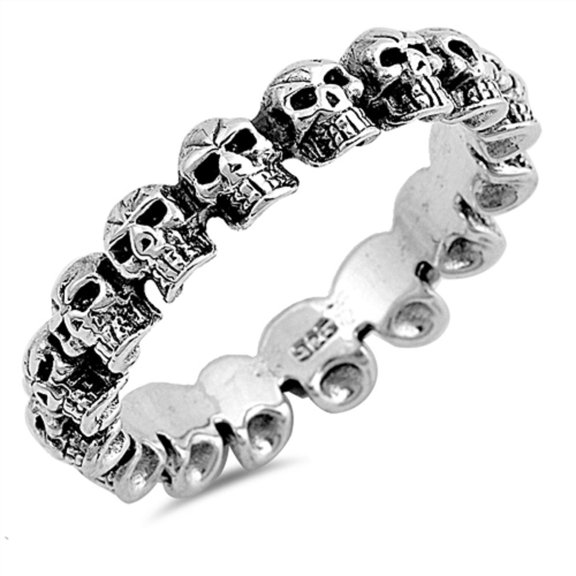 Oxidized Sterling Silver Wraparound Skulls Ring