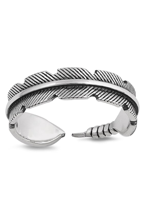 Oxidized Sterling Silver Wrapped around Feather Ring Size 8