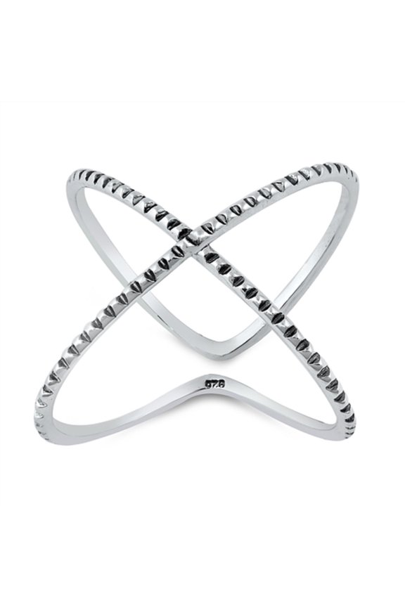 Oxidized Sterling Silver X Open Band Ring Size 8